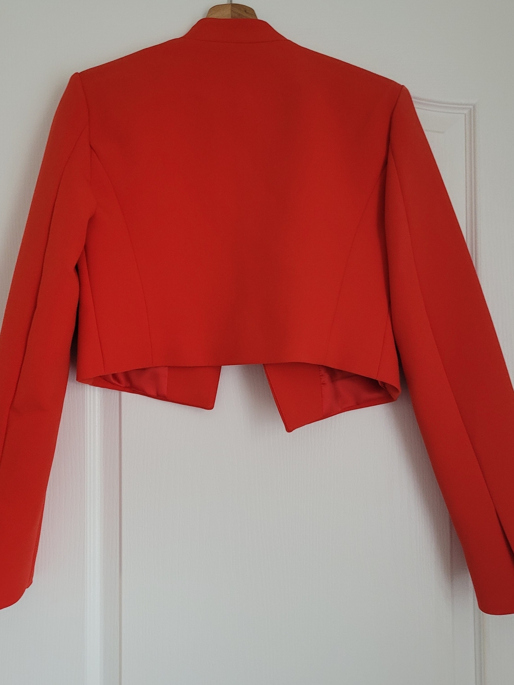 Zara Cropped Red Collarless Blazer Jacket - Picture 9 of 14